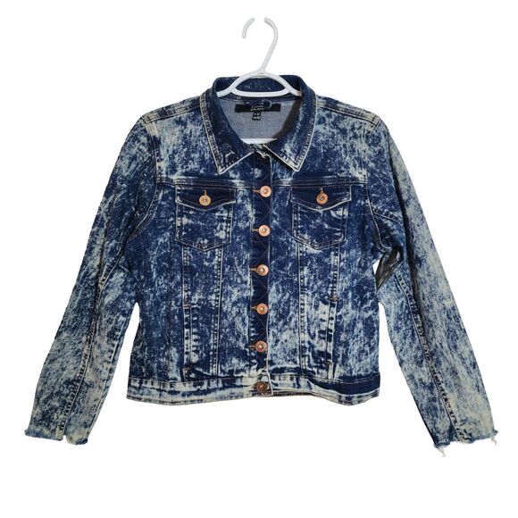 Select Womens Acid-Wash Denim Jacket Distressed Blue Streetwear UK12/US 8 - Picture 1 of 9